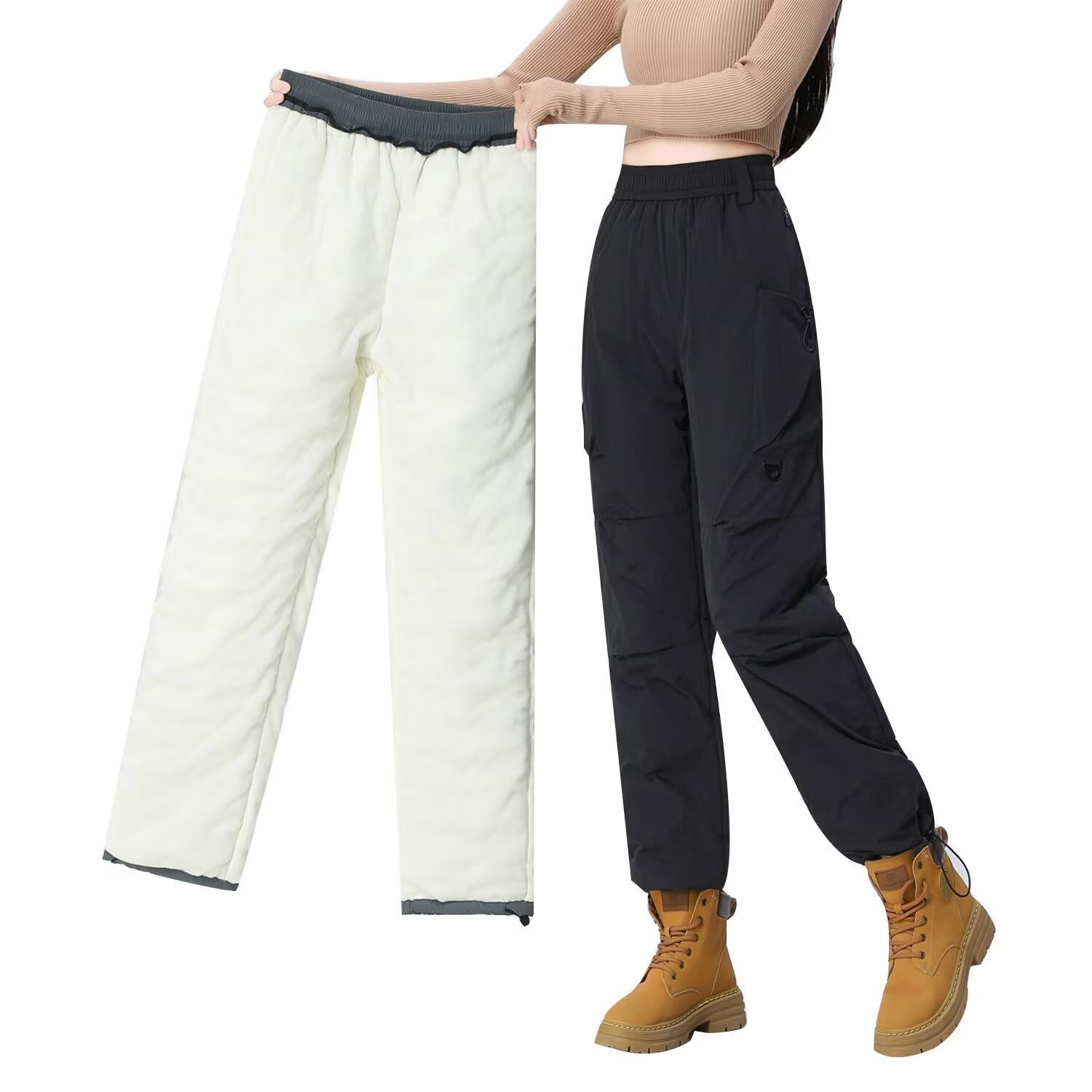 FLYGAGA Damen Softshellhose Wanderhose Wasserdicht Skihose Fleece Gefüttert Warm Baumwolle Winddicht Camping Outdoor Regenhose Trekkinghose Fahrrad Elastischer Bund Thermohose Winterhose