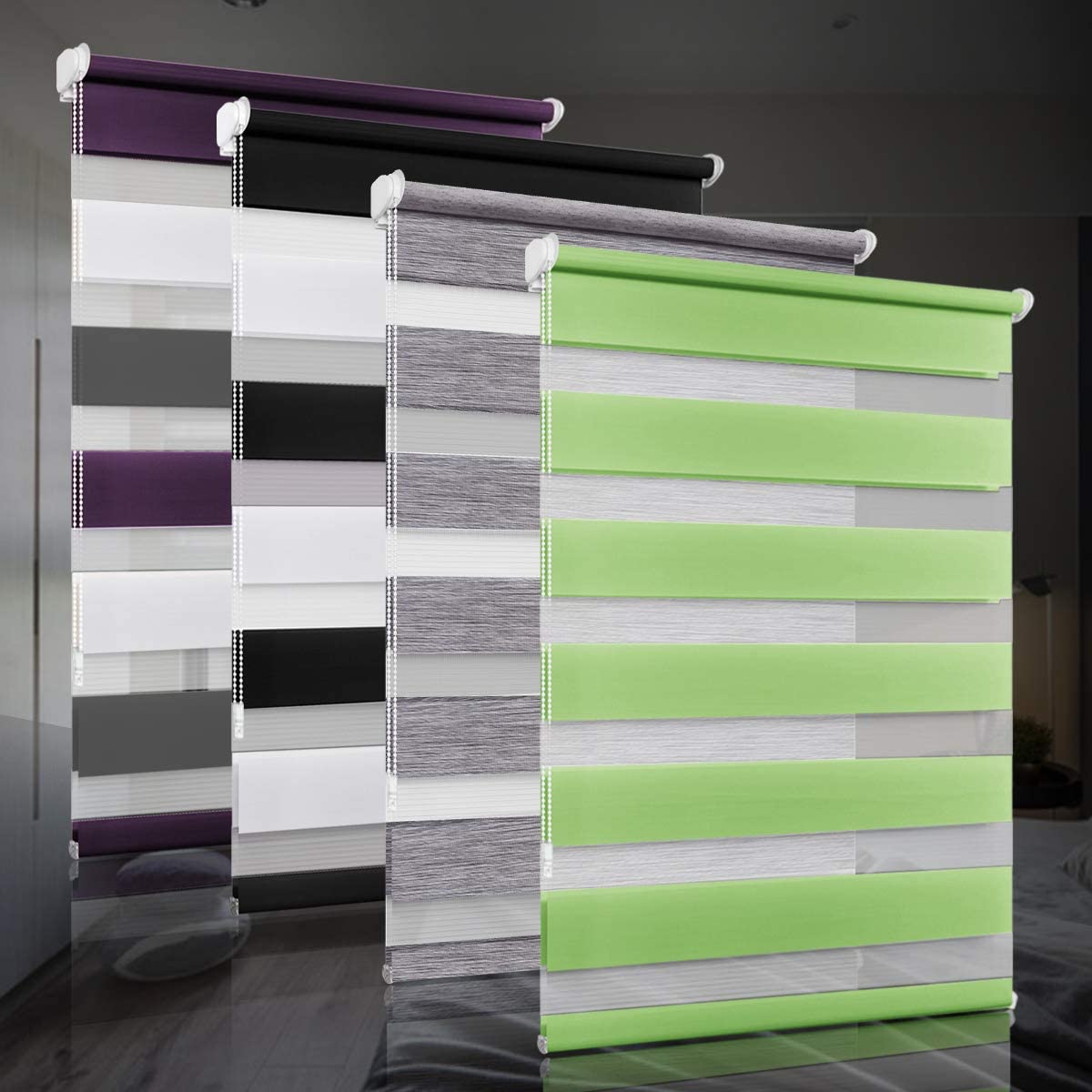 bobodeco Doppelrollo klemmfix ohne Bohren Duo Rollos für Fenster mit Klemmträger, Grün B85 x H120cm (Stoffbreite 85cm), Fensterrollo lichtdurchlässig & verdunkelnd Wandmontage Sichtschutz
