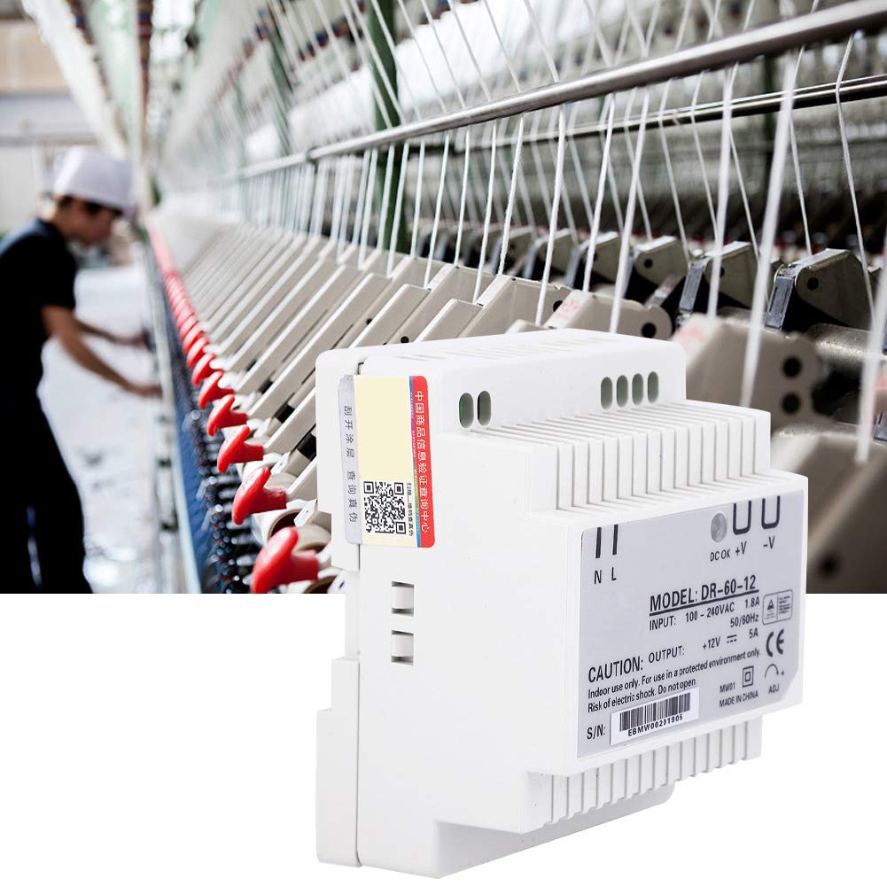 DR-60-12 Alimentation sur Rail DIN 100-240V 12V 5A 60W Sortie Unique Commutation PWM Source électrique Demi-Pont Sources de Signal Alimentation PWM pour Rail DIN(DR-60-12)