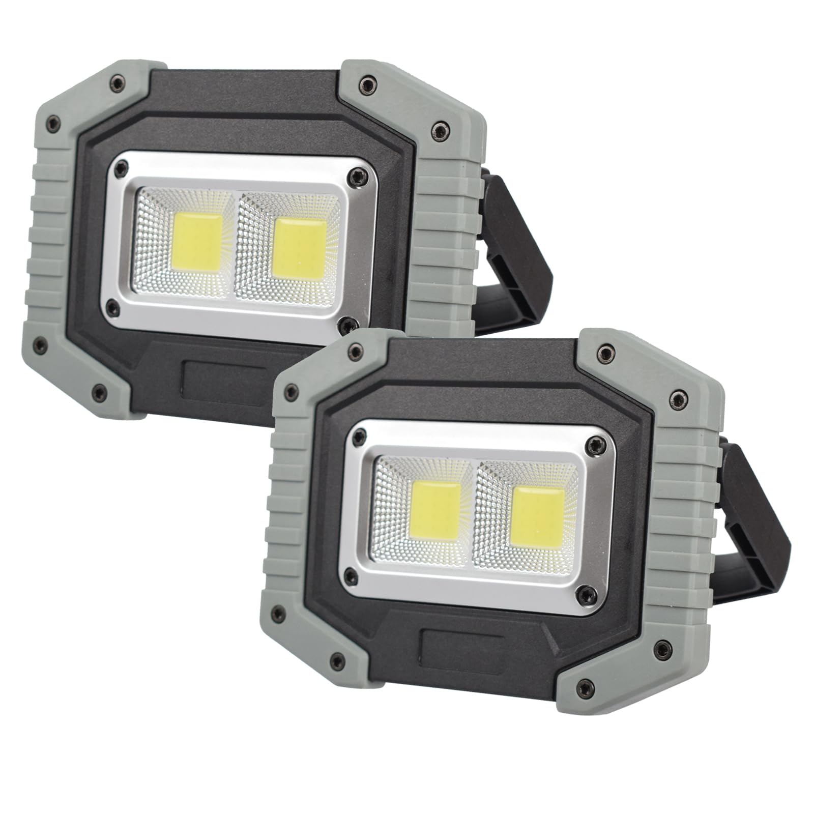 OTYTY LED-Arbeitsleuchte, 30 W, 1500 lm, tragbar, wiederaufladbar, Flutlicht mit Magnetfuß, 4200 mAh Akku für Camping und Autoreparaturen (W840 Grau), 2 Stück