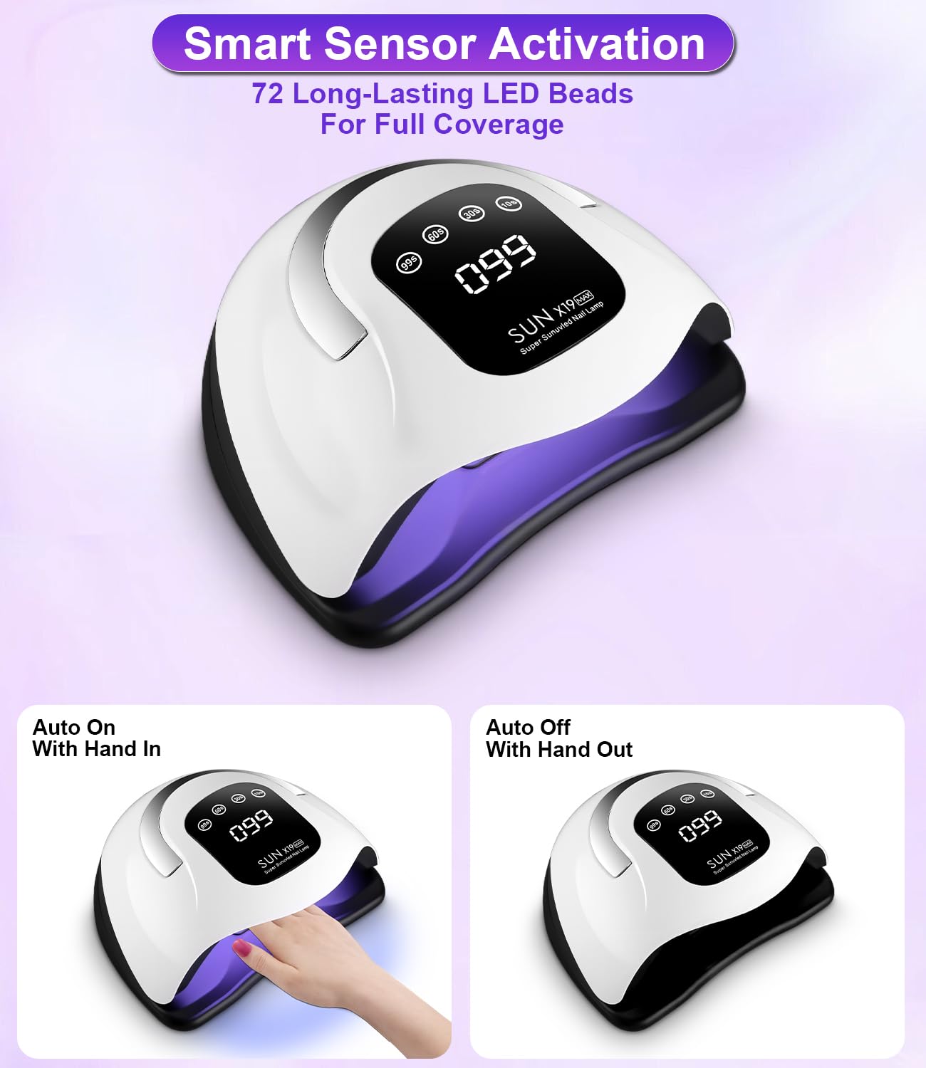 Lampada UV LED unghie 320W, fornetto unghie con 72 Perline LED, Sensore Automatico, 4 Timer, Display Digitale, lampada unghie per Manicure e Pedicure, fornetto unghie semipermanente Casa/Salone