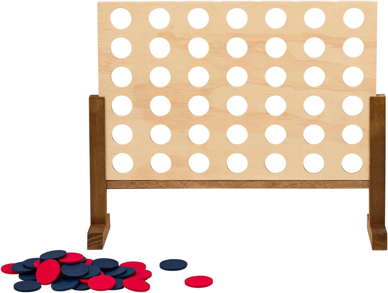 Idena 40378 Wooden Game 4 in a Row XXL, 21 Blue Stones and 21 Red Stones, Size 45 x 56 x 17 cm, for Adults and Children from 6 Years, for Indoor and Outdoor Use, FSC 100%