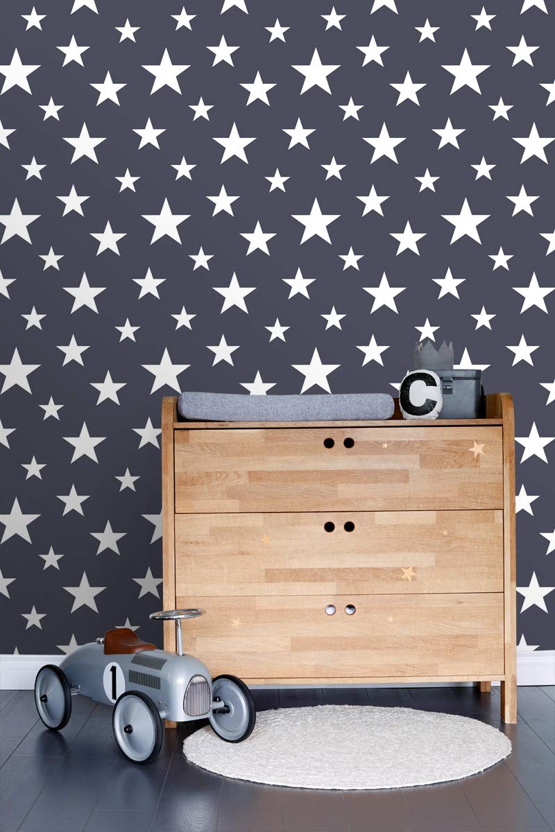 ESTAhome Tapeta duże i małe gwiazdy ciemnoniebieskim 53 cm x 10.05 m