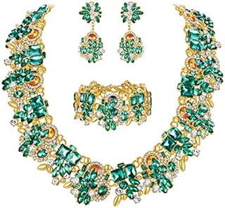 Ever Faith Women's Statement Jewelry Sets, Rhinestone Crystal Vintage Floral Chunky Necklace Earrings Bracelet Set