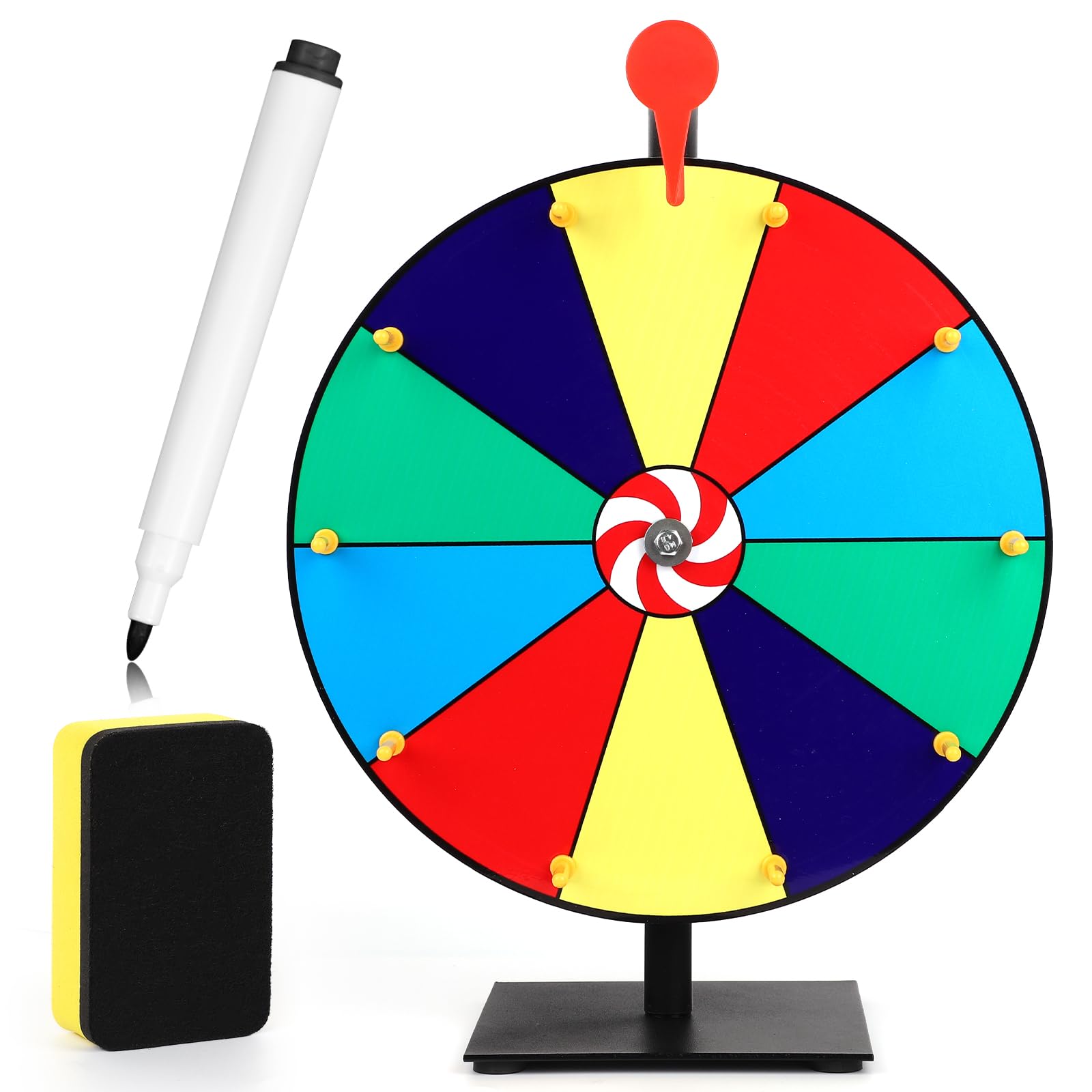 NQEUEPN 40cm Ruota dei Premi Che Gira, 10-Slot Tavolo Ruota Fortuna con Supporto, Ruota della Roulette con Cancellazione a Secco e Pennarello per Carnevali Fiere Gioco Spin