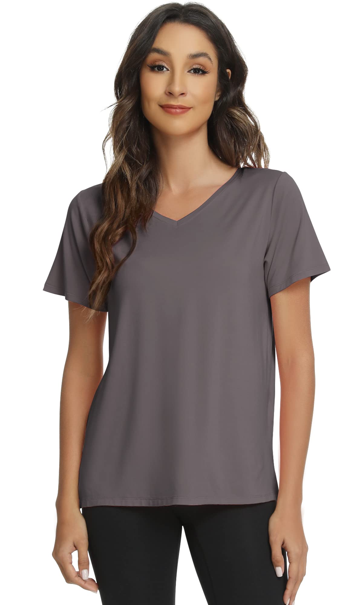 WiWiViscose from Bamboo Pajama Tops for Women Soft Short Sleeve Tee Sleep Shirts V Neck T-Shirt Pjs Top Sleepwear S-XXL