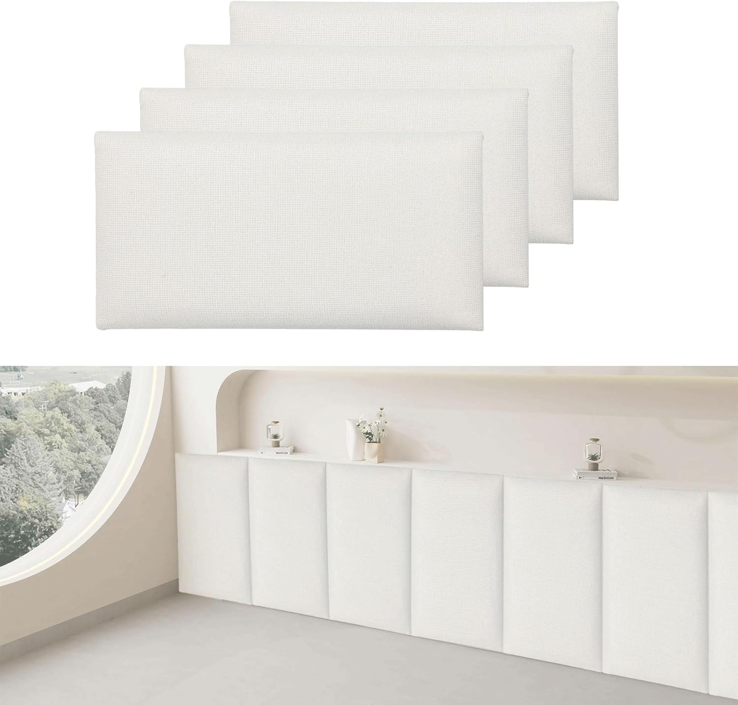 Qymlsh White Upholstered Padded Wall Panels, 40X20cm Anti Collision Wall Padding, Peel And Stick Headboard Panel, Thicken Tatami Wall Stickers Shockproof Wall Cushions For Bedroom Play Room(White)