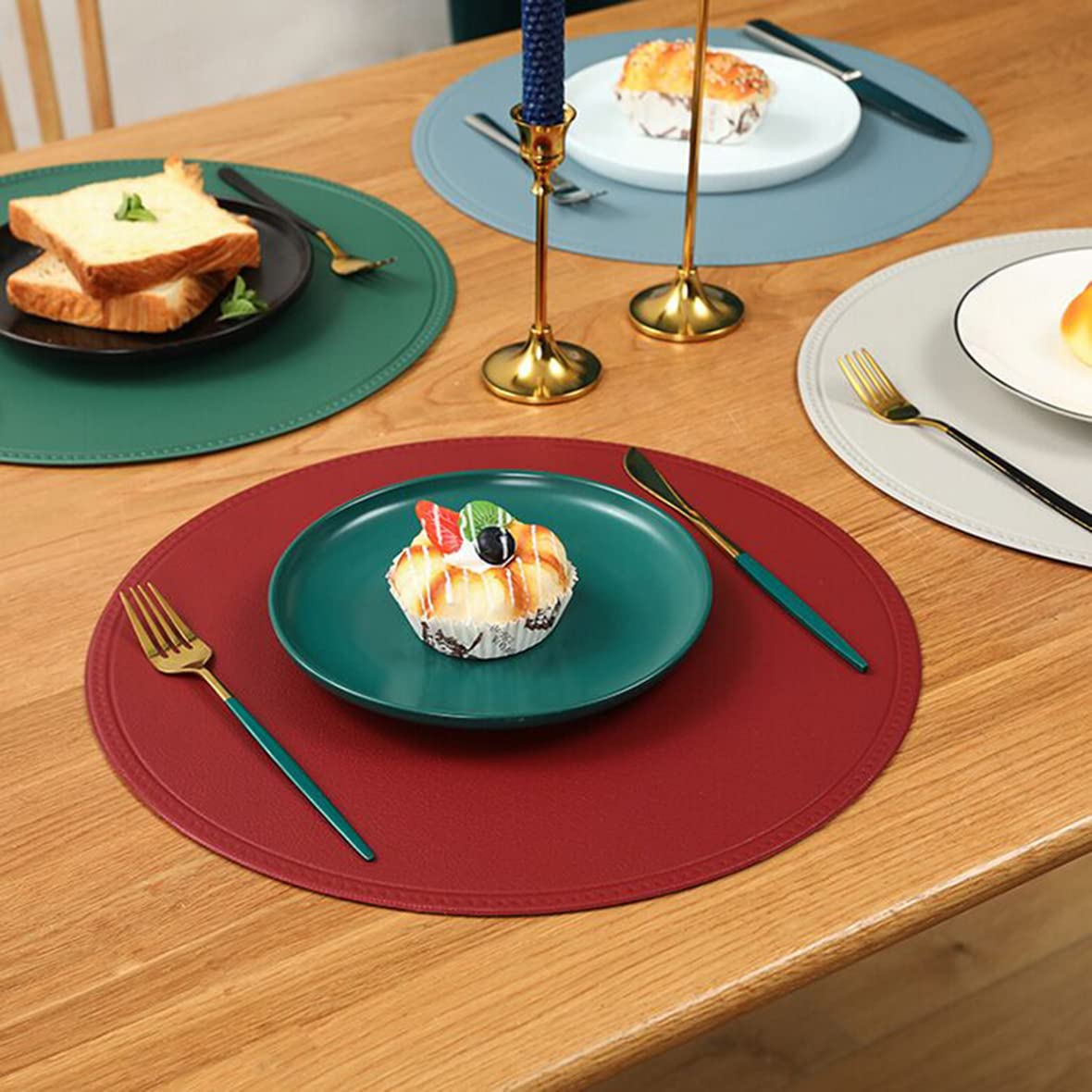 Set Di 4 Tovagliette Rotonde In Pelle Riciclata - Lederfabrik Garnier - Antiscivolo, Termoresistenti, Lavabili - Made In Germany (Beige, 35cm) - 2