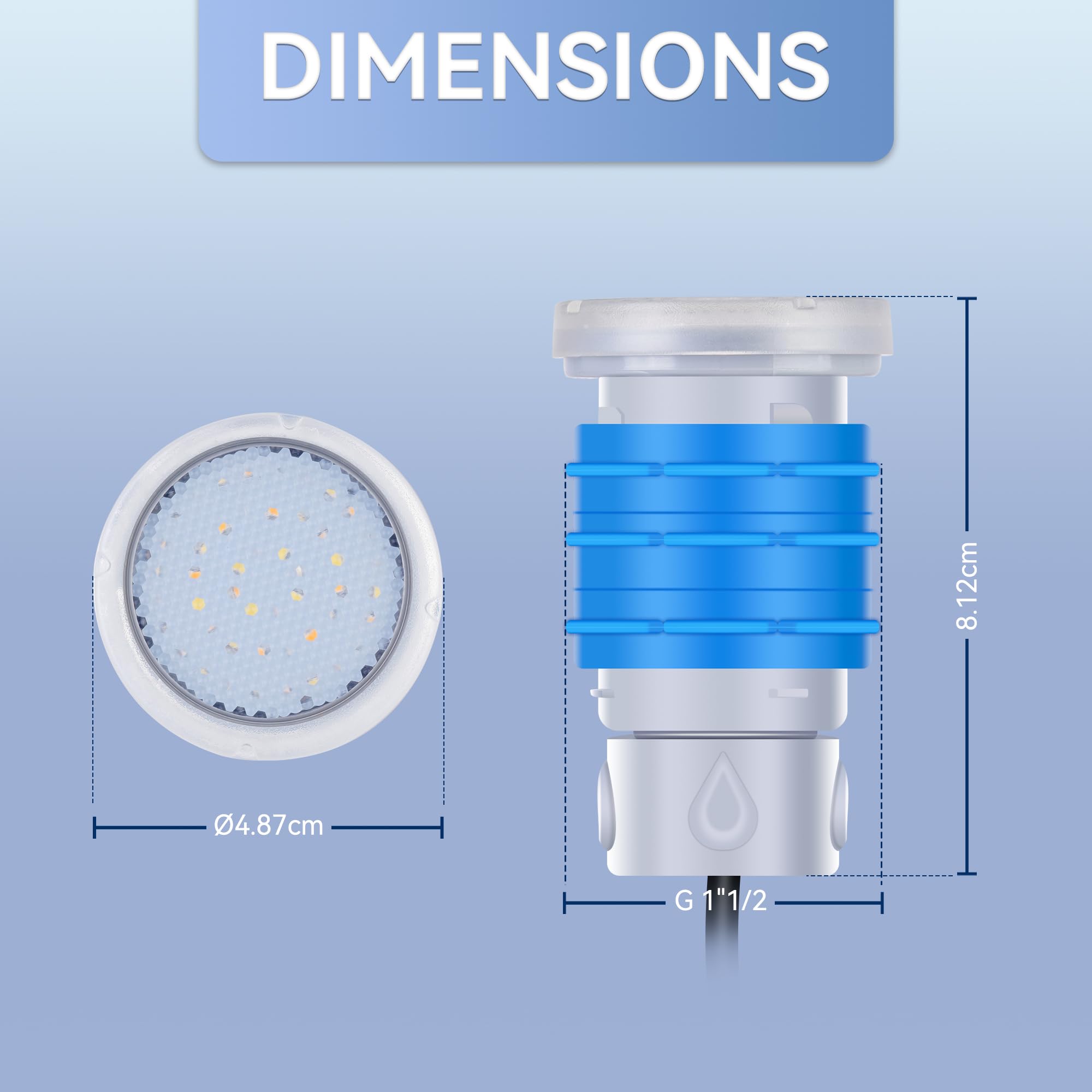 LyLmLe Mini Proiettore LED Piscina con Filettatura 1" 1/2, 6W Lampade Piscina Bianco Selezionabile 3000K & 6000K, Ø49mm, 12V AC IP68 Impermeabile Subacquee Luci per Piscinas Cemento SPA Gradini