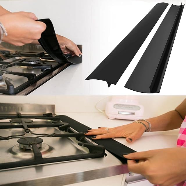 Forlivese Kitchen Silicone Stove Cover, 2 Pack 25''/63cm Easy Clean Heat Resistant Wide & Long Gap Filler, Counter Gap Covers for Seals Spills Between Counter, Stovetop, Oven, Washer & Dryer (Black