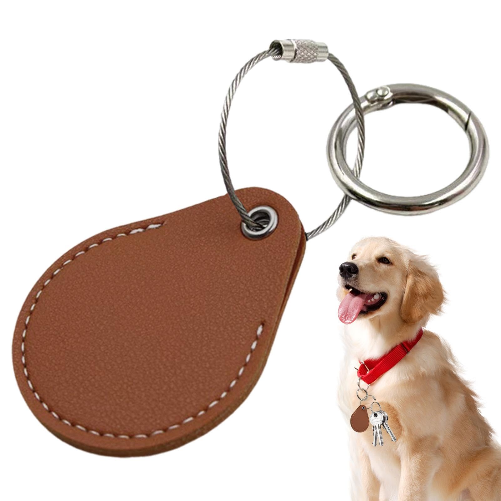 추적기 칼라 홀더 열쇠 고리 링 홀더 드롭 모양 PU 가죽 추적기 케이스 열쇠 고리 - 보호 추적기 커버 금속 링 잠금 장치 항목 찾기  액세서리 애완동물 고양이 개용