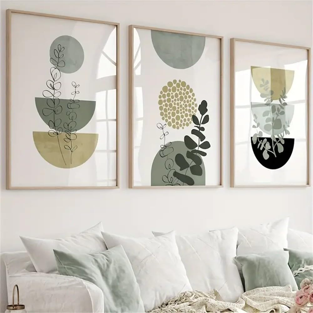Botanical Posters-Canvas Poster, Sage Green Wall Prints Canvas Paintings, Green Botanical Boho Wall Art for Living Kitchen Bedroom Room Decoration-60 * 80cm*3PCS (No Frame)