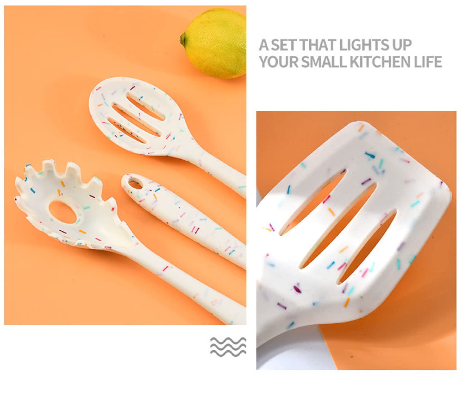 Juego de utensilios de cocina de silicona, espátula antiadherente, mango de madera, utensilios de cocina, 10 unidades, color blanco