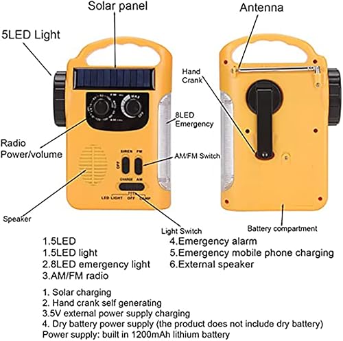 Miniatura 7 de D339 Solar Antorcha Radio Multifuncional Alarma de Emergencia Sonido Teléfono Celular Carga AM FM Radio Generador de Manivela