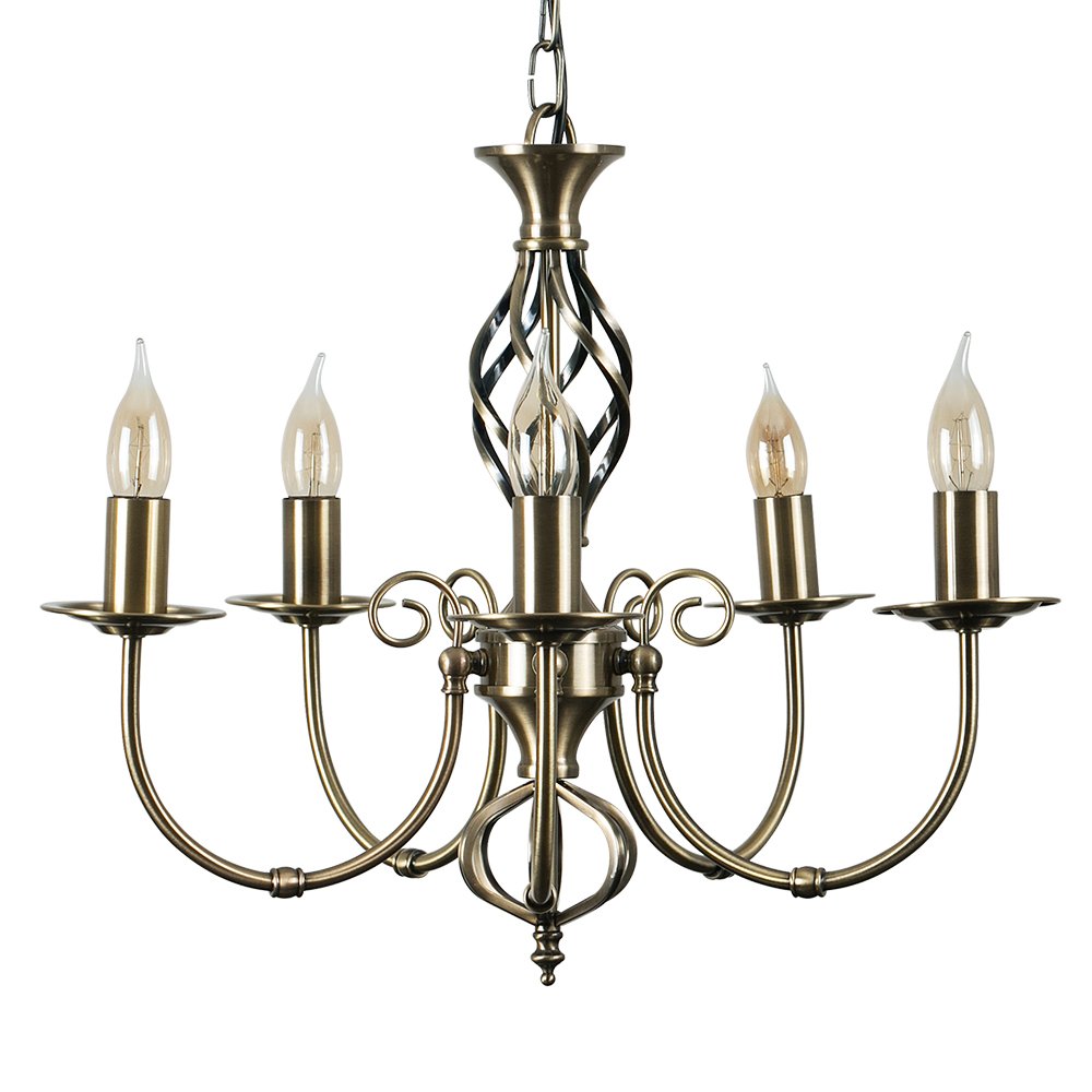 MiniSun | Traditional Style Antique Brass Barley Twist 5 Way Ceiling Light Chandelier | LED Bulbs, Home Décor & Improvement Essential | Includes Bulb [Cool White] | Mains Wired