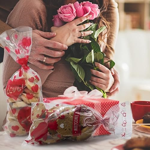 Miniatura 4 de 150 bolsas de celofán para el día de San Valentín, bolsas de regalo de celofán con corazón de cupido rojo, bolsas de regalo de celofán transparentes