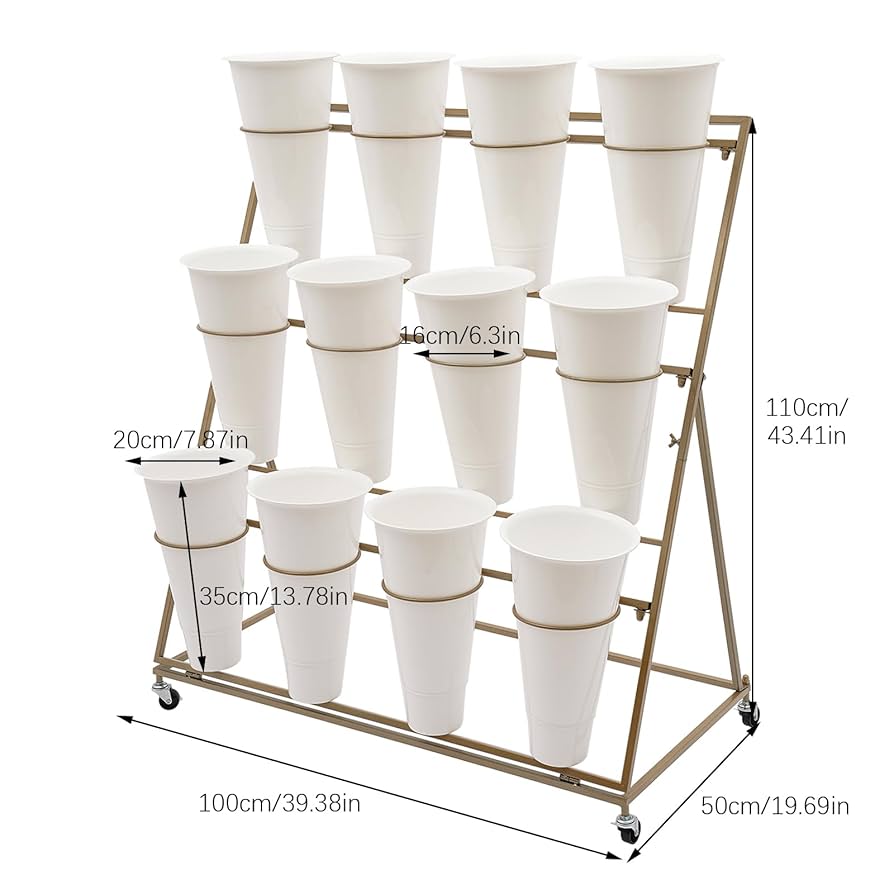 フラワーディスプレイスタンド、12個のフラワーバケツ、3段メタルプラントスタンド Amazon.co.jp: フラワーディスプレイスタンド 12個のバケツ付き