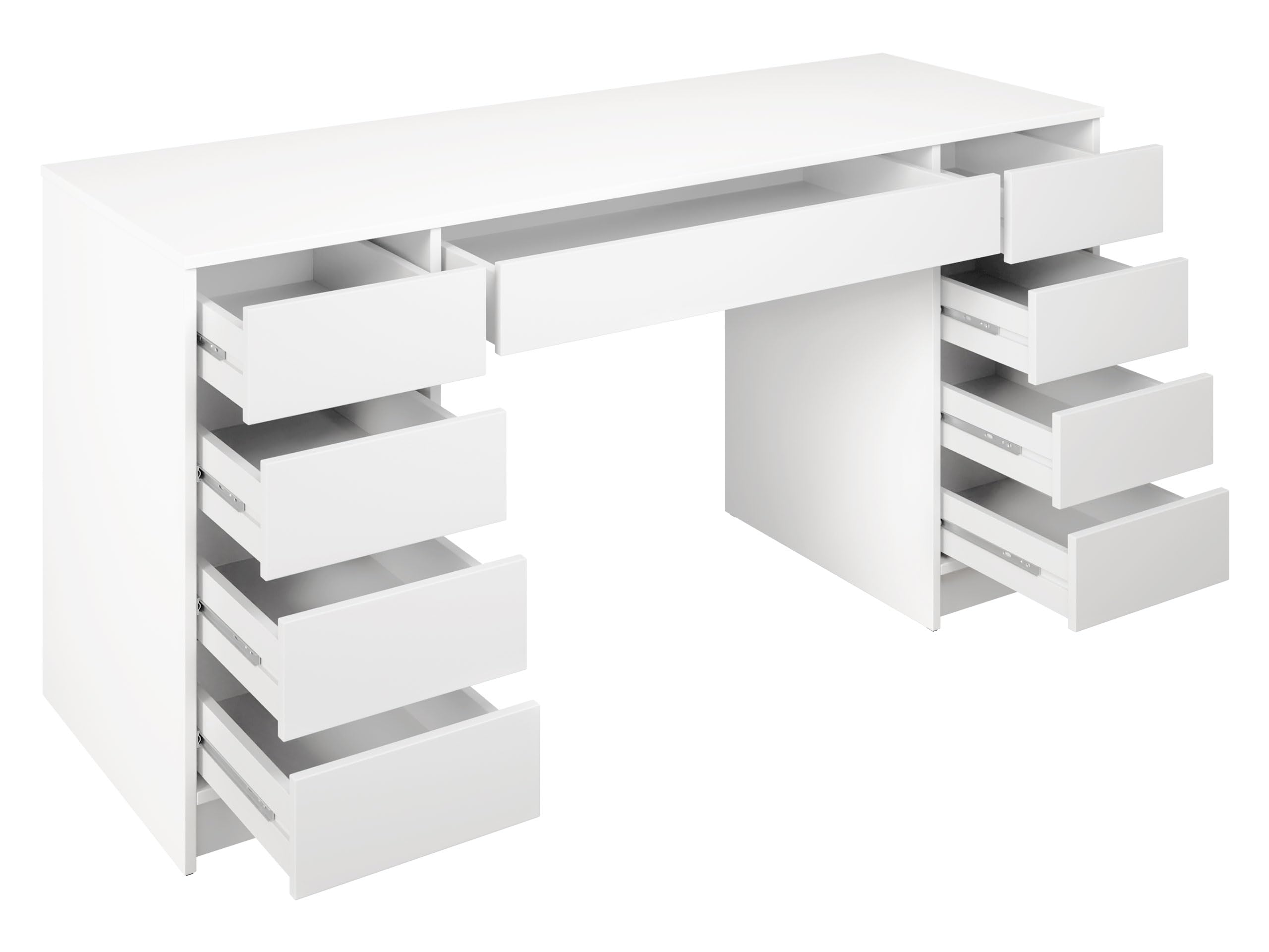 Mirjan24 Schreibtisch Ada Bis, 9 Schubladen Schülerschreibtisch Computertisch B:H:T 154x76x55cm, Kinderschreibtisch Arbeitstisch PC-Tisch Jugendzimmer Kinderzimmer (Weiß)