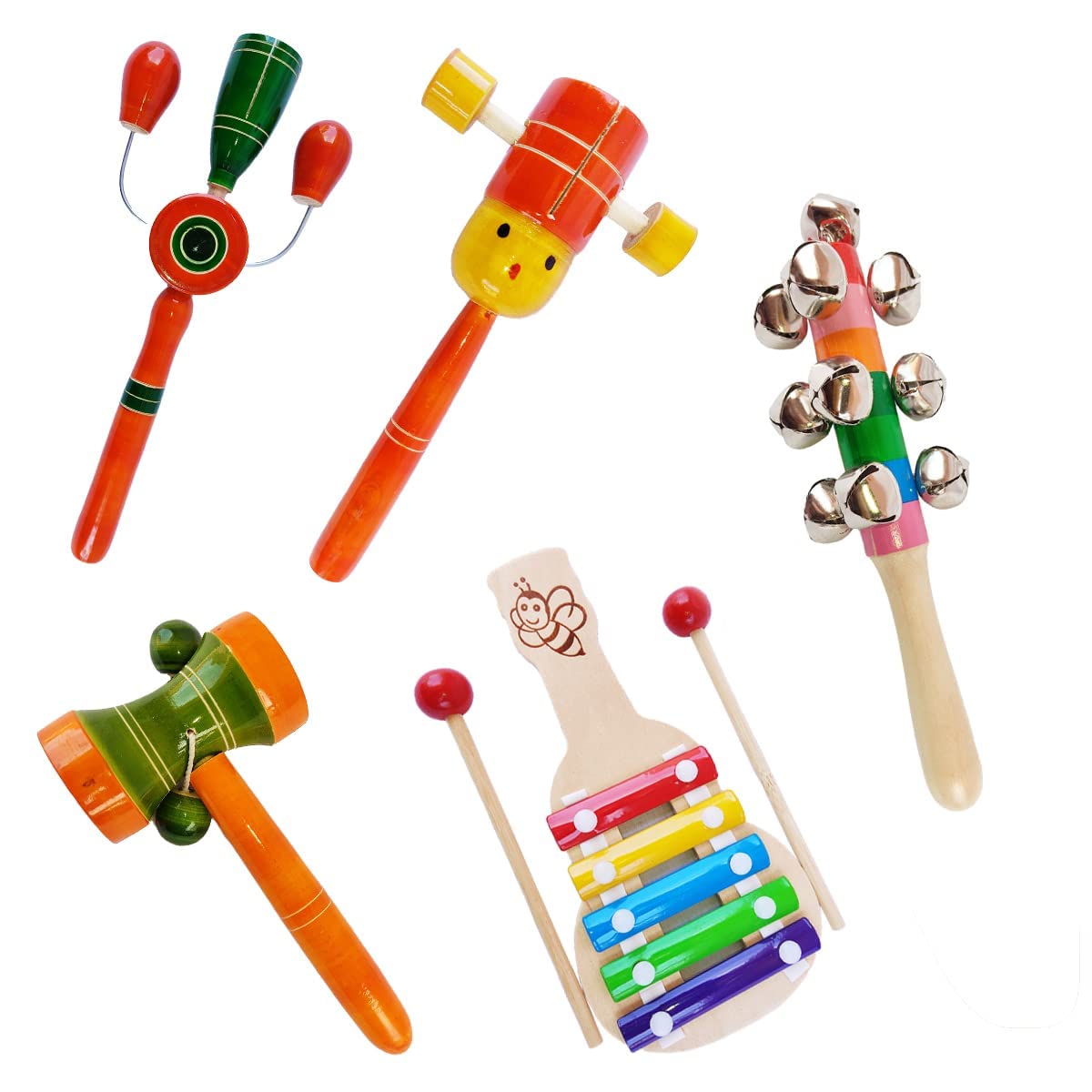 Channapatna Toys Wooden Rattles for Baby, Infants, New Born Babies Toys (0 to 6 to 12 Months) - Set of 5 pcs - Non Toxic Multicolor - Discover Sounds & Develops Sensory Skills (B0BXB75MJR) Amazon Price History, Amazon Price Tracker