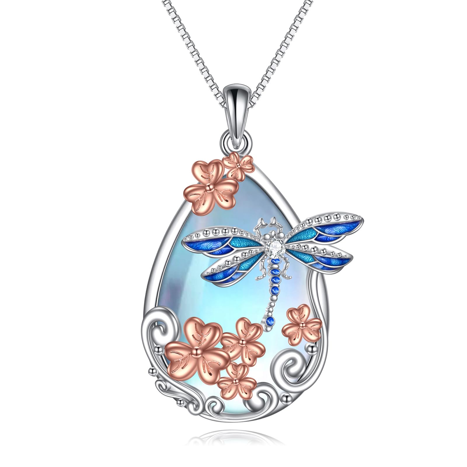 Collana con ciondolo a forma di farfalla/trifoglio/gatto/libellula/stella/medusa/sirena/gufo con pietra di luna per donna in argento Sterling con farfalla e pietra di luna
