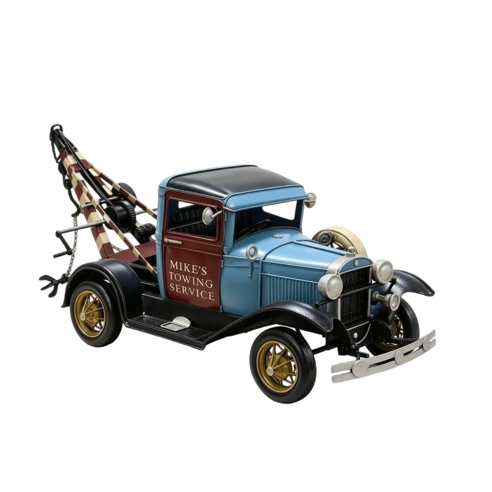 Vintage Vehicle Carro Attrezzi d'Epoca Modello Camion Traino Miniatura Auto Classica Metallo Artigianale Ferro Dettagli Striati Barra di Traino Adatto