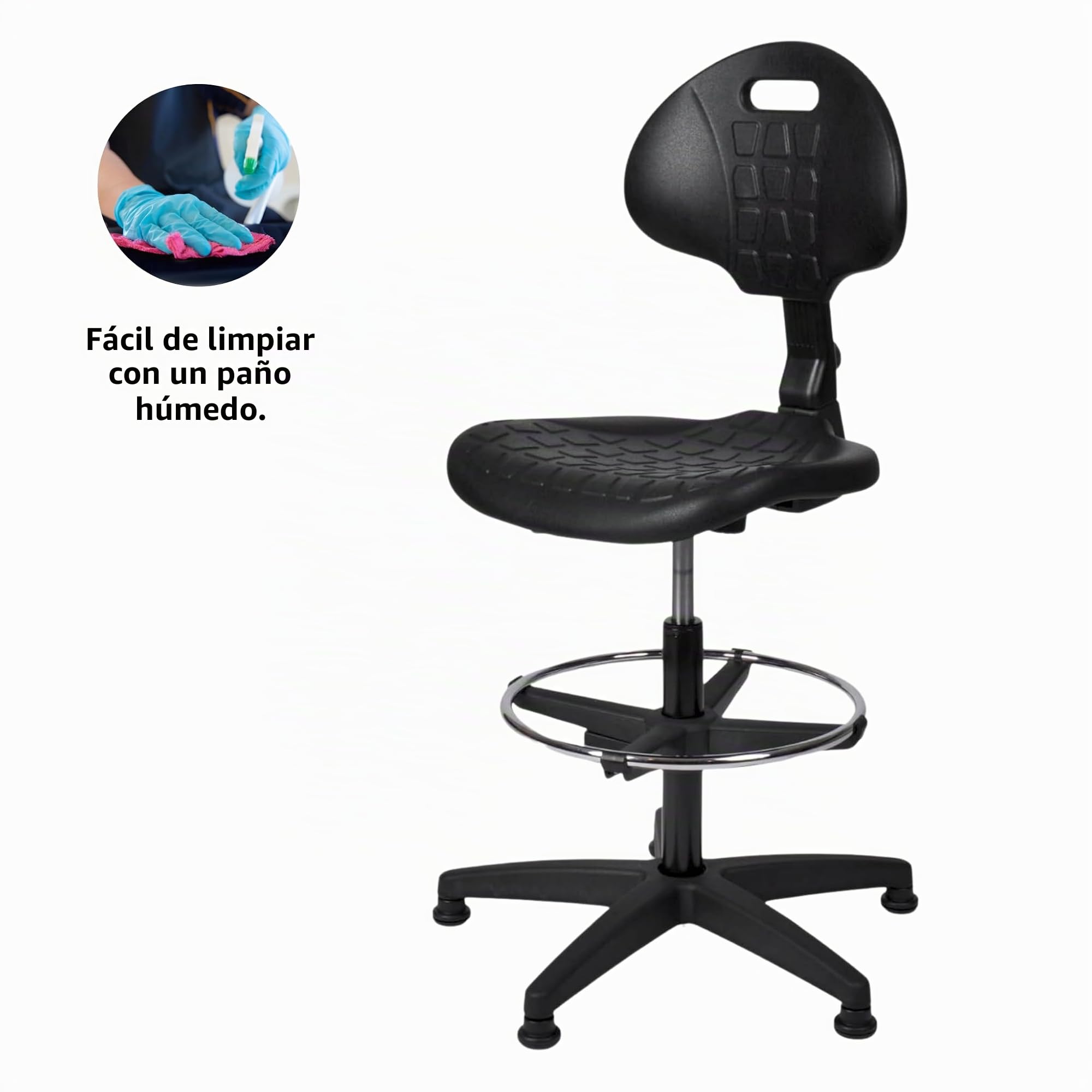 Topsit Silla de trabajo de poliuretano IND000112, silla de trabajo ergonómica, silla de laboratorio, altura regulable y fácil de limpiar, base estable con pie de metal y pies.