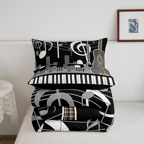 Miniatura 7 de Erosebridal Paino Keys - Juego de ropa de cama tamaño matrimonial con notas musicales de guitarra, rock, edredón para niños, adolescentes, hombres,