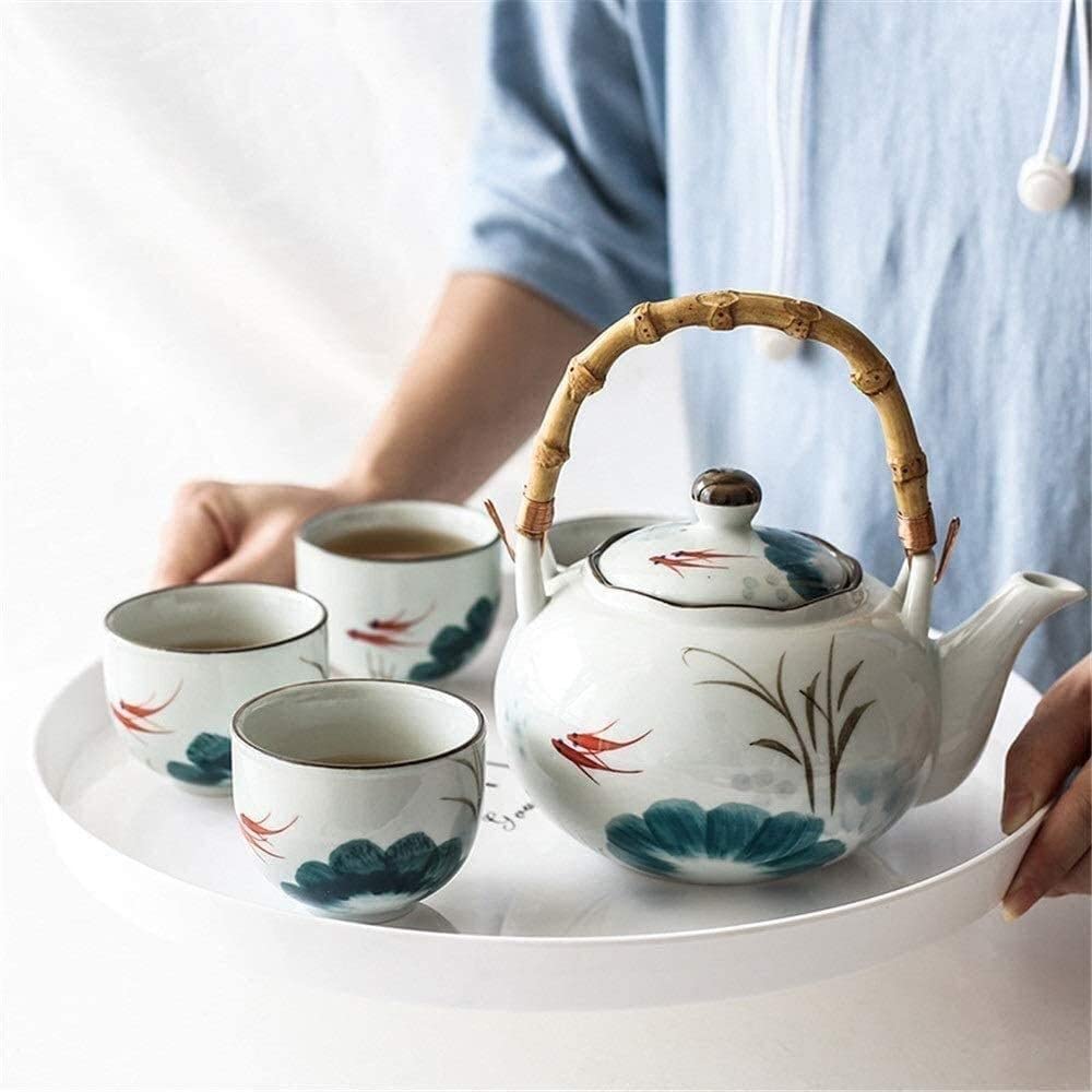 Zestaw Filiżanek Do Herbaty Kawy Ceramiczne Zestawy Do Herbaty Zestaw Filiżanek Do Kawy Złota Rybka Glazura Styl Japoński Czajniczek Z Uchwytem I Zestaw Filiżanek Do Herbaty Usługa Dla 4 Osób Dorosłyc