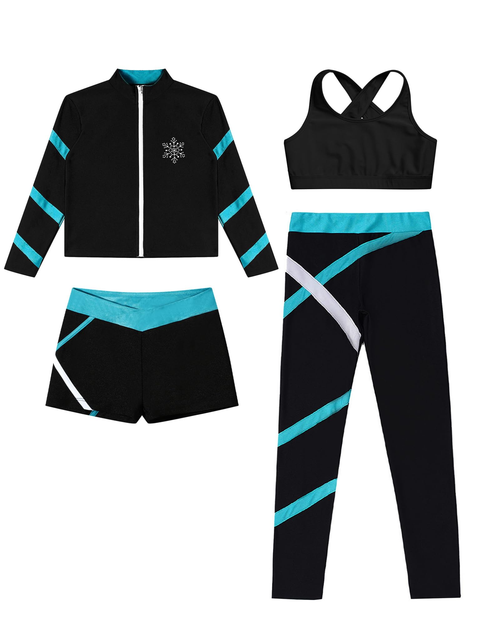 Tute da Pattinaggio in Pile Bambina Completo Invernale Termico Giacca + Reggiseno+ Pantaloni + Pantaloncini Abbigliamento da Pattinaggio su Ghiaccio Blu 9-10 anni