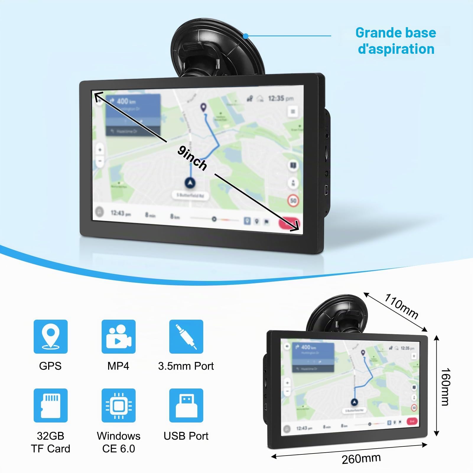 Navigateur GPS 22,9 cm pour voiture, camion 22,9 cm, pilotes commerciaux 2025 pour cartes Europe et Royaume-Uni (en Europe)