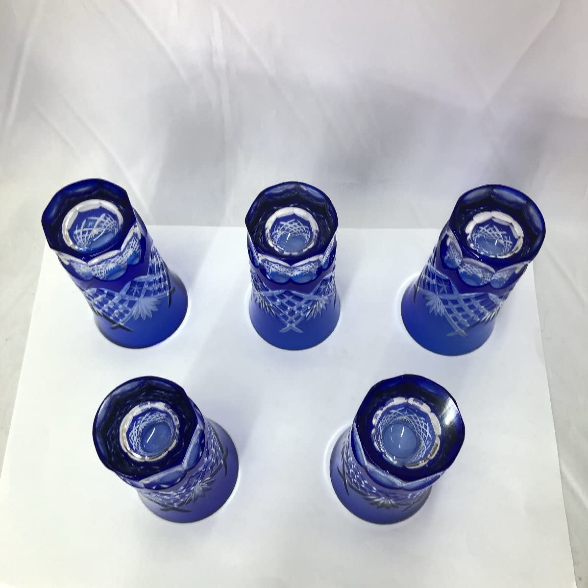 Amazon.co.jp: 藍宝切子 切子グラス 一口ビールグラス 5客セット G