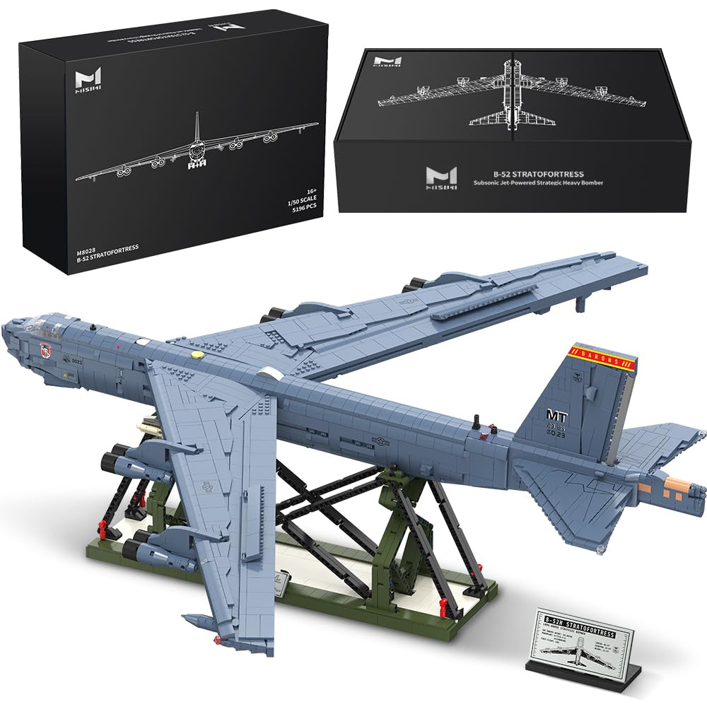 MISINI M8028 1:50 B-52H Stratofortress Bomber Klemmbausteine Bausatz, Große MOC Militärflugzeug Modell mit Stand, Sammlergrade Armee Flugzeug Geschenk für Militärfans und Erwachsene-5196 Stück