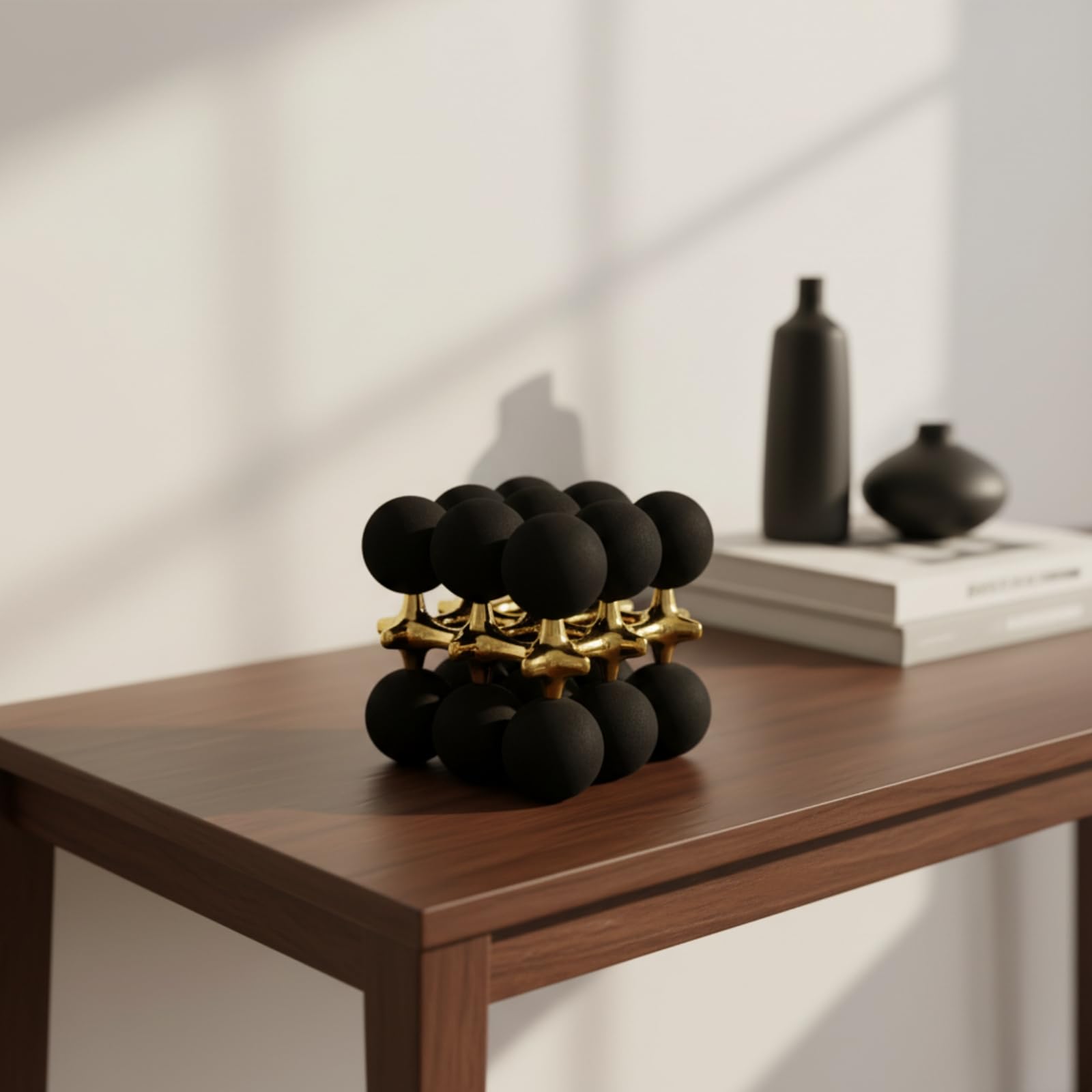 Escultura Geométrica Resina Creativa, Negro Bola Brillante + Plateado, Moderno Minimalista