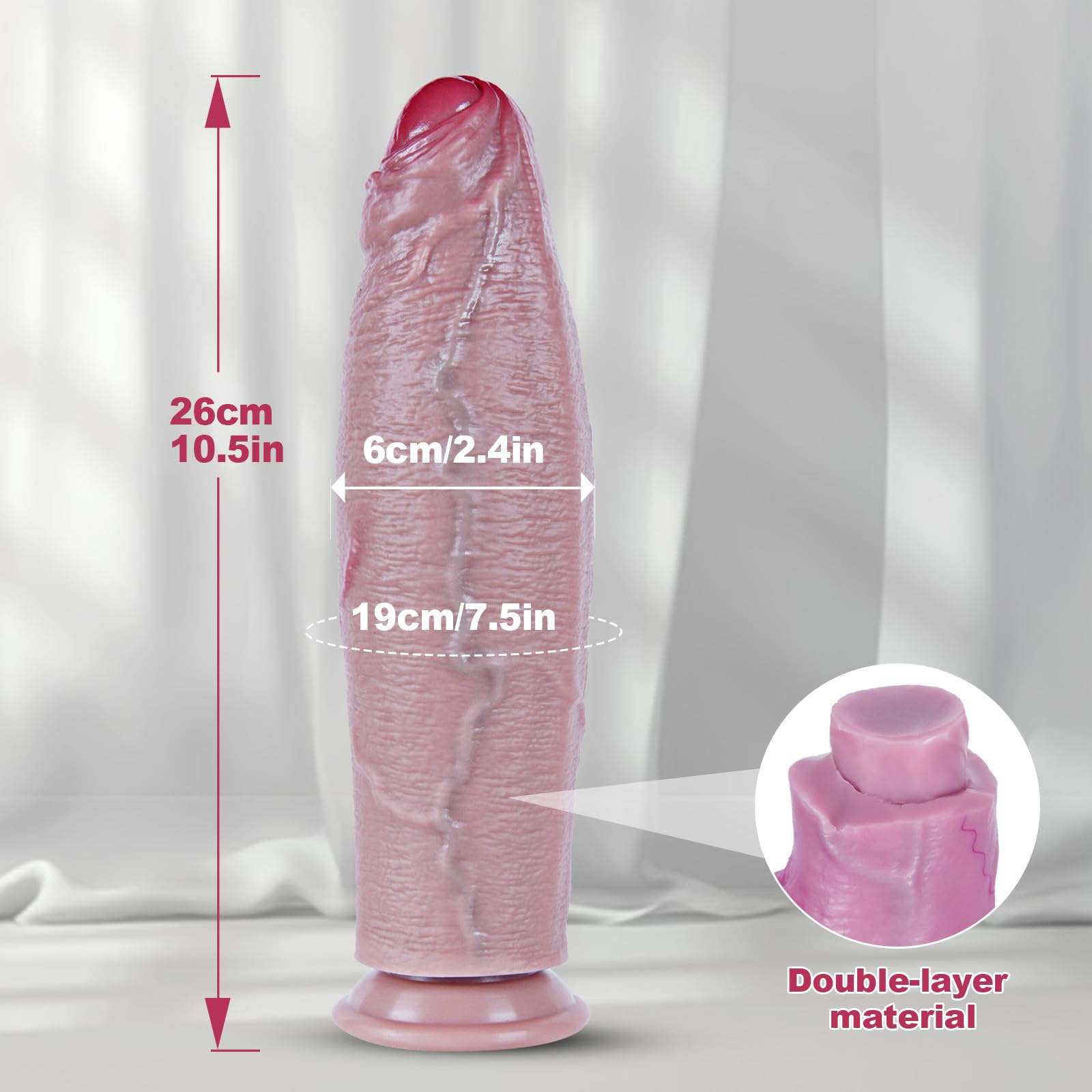 Dildo realistico non circonciso lungo 26 cm, diametro 6 cm, spesso e realistico, grande ventosa, dildo punto G extra spesso, silicone a doppia densità, giocattolo per adulti per uomini e donne esperti