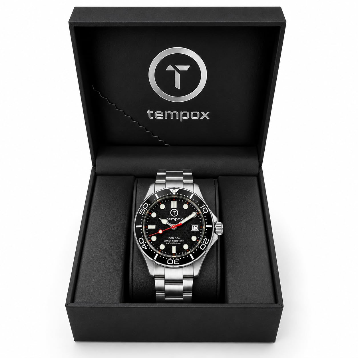 Tempox Reloj Deportivo Profesional para Hombre, Acero Inoxidable, Estilo Diver, Resistente al Agua 30 m, Cuarzo