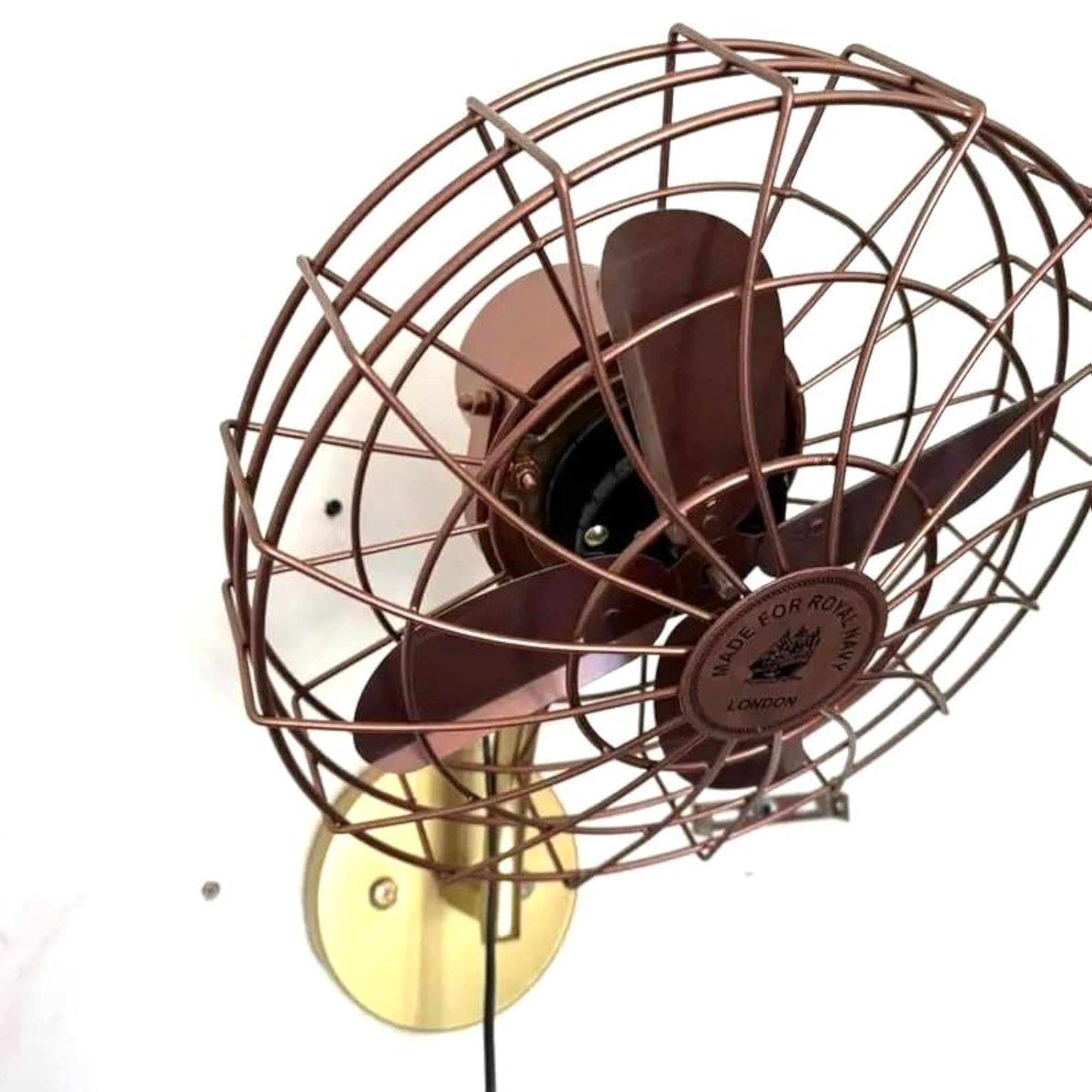 14 Inch Gold & Copper Wall Mount Fan, Vintage Style