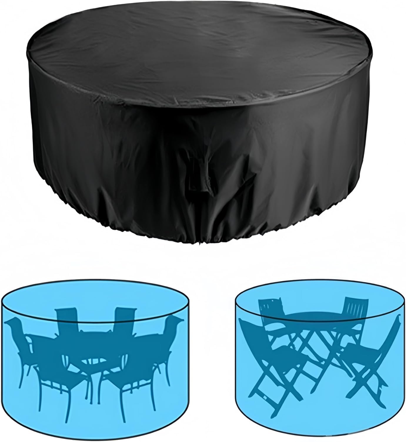 Housse ronde pour meubles de terrasse, housse de protection pour table de jardin, imperméable, anti-poussière et indéchirable, tissu Oxford durable, résistant à la décoloration (noir, 120 x 75 cm)