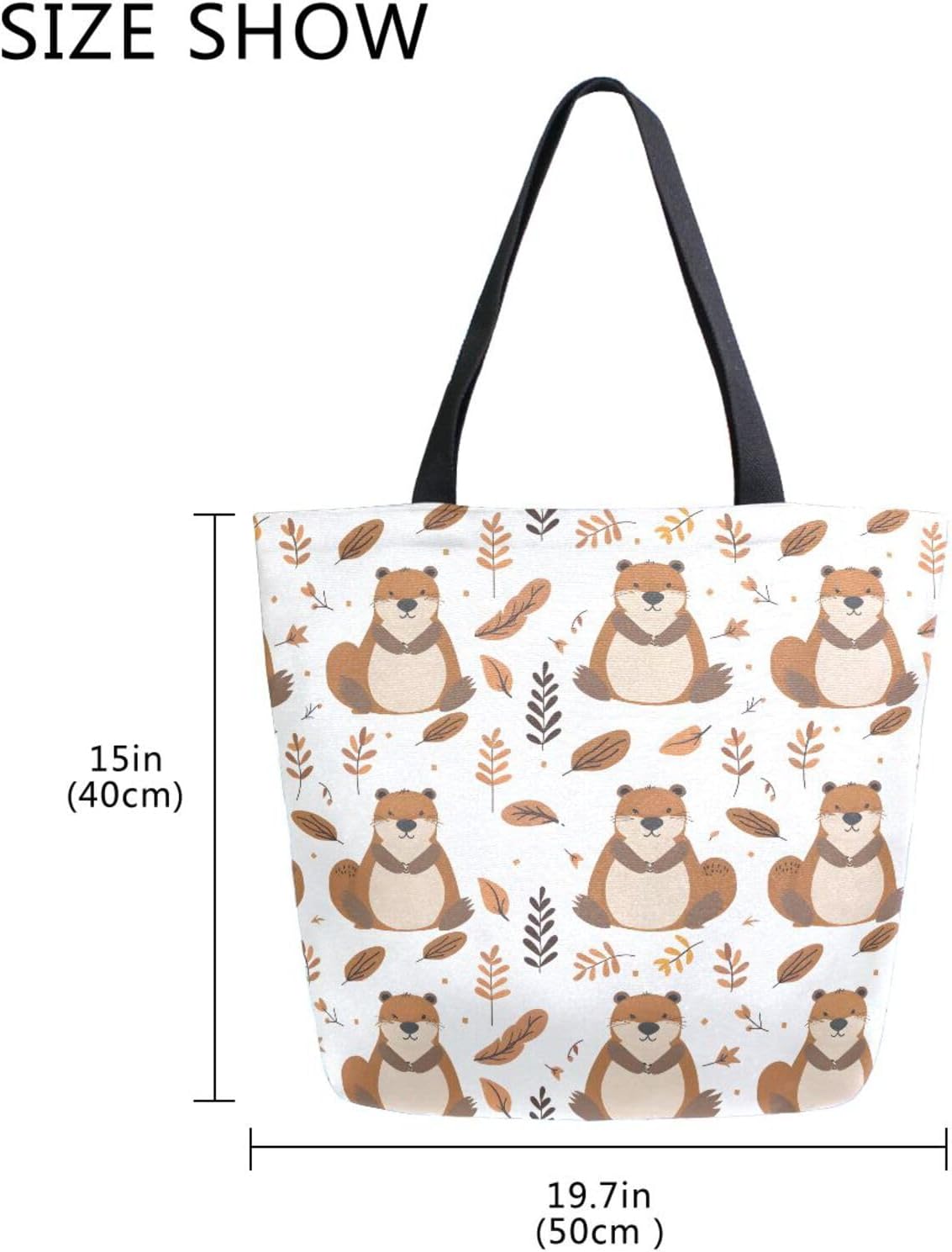 SUABO Cute Beaver Tote Bag Canvas Tote Bags for Women Shoulder Bag, Reusable Shopping Bag for Travel Grocery - Image 5