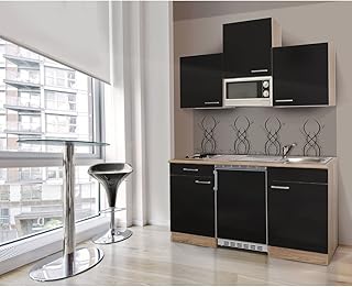 respekta Single Mini kuchnia aneks kuchenny blok kuchenny 150 cm dąb cięty surowo czarny APL dąb cięty surowo imitacja mikrofalówka Ceran KB150ESSMIC