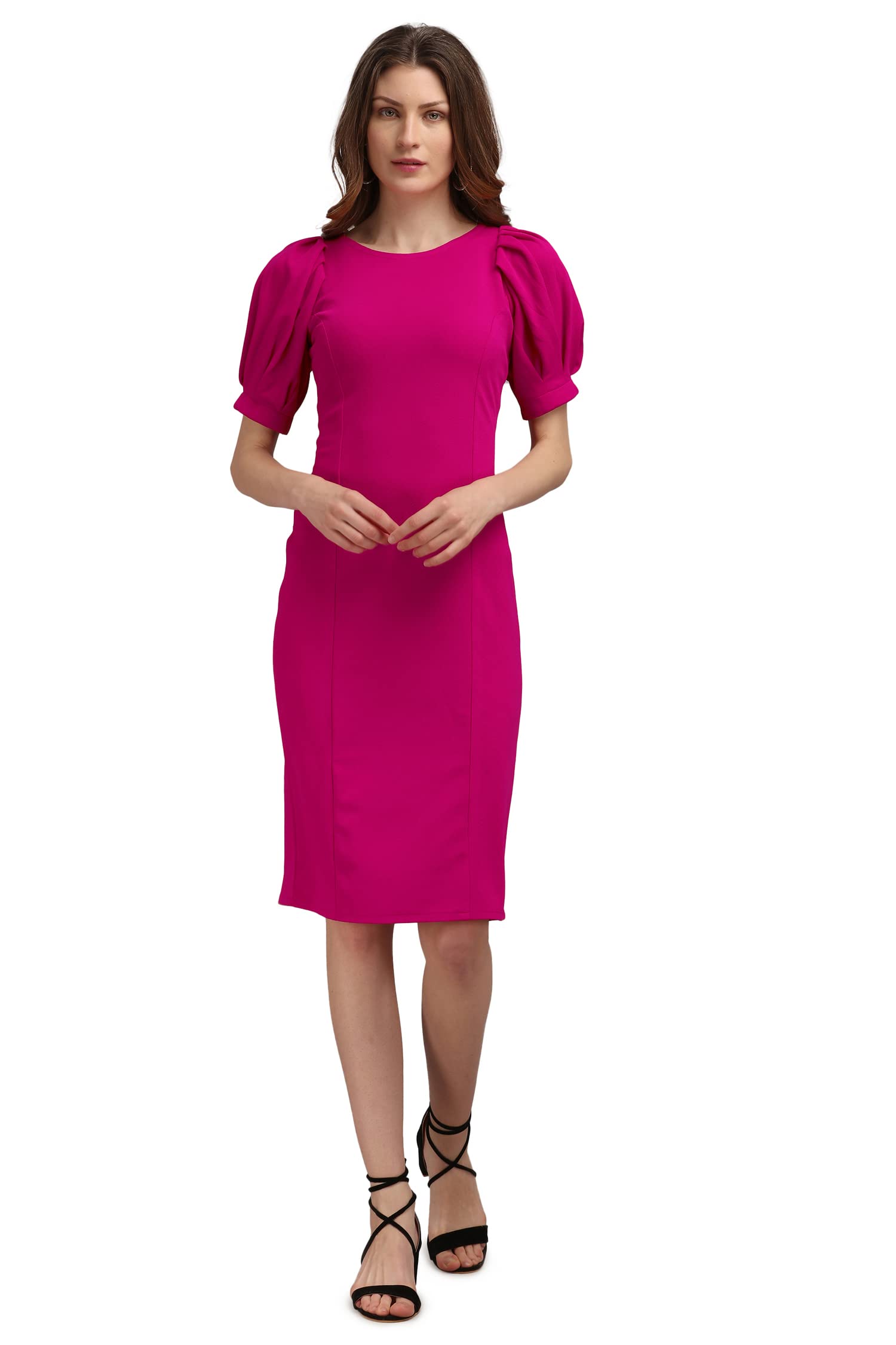 Purvaja Womens Bodycon Knee Length Dress (Ruby-564-Pink_Pink_Medium)