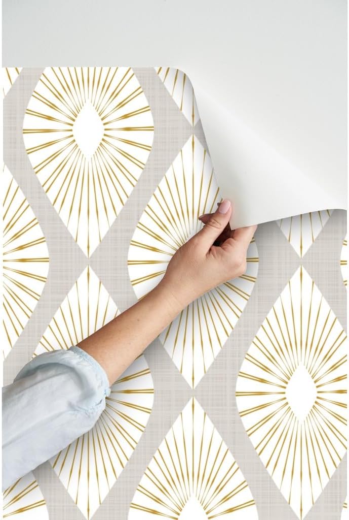 Peel & Stick Wallpaper 3ft x 2ft - Neutral Geometric Retro Texture Abstract Custom Removable Wallpaper by Spoonflower