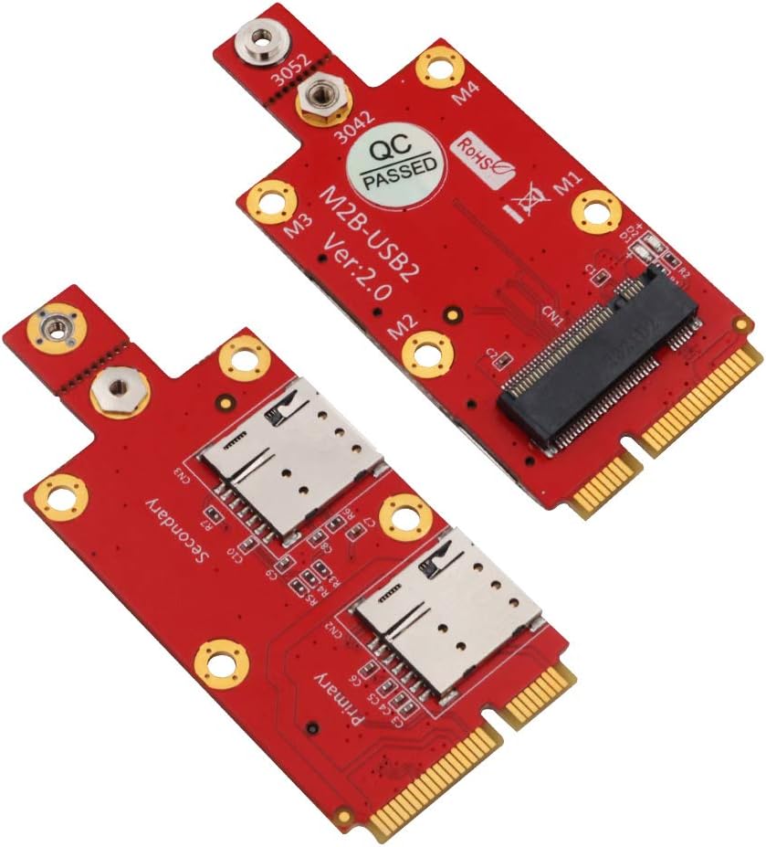 HLT M.2 (NGFF) Key B to Mini PCI-E Adapter with Dual Nano SIM Card Slot for 3G/4G/5G Module