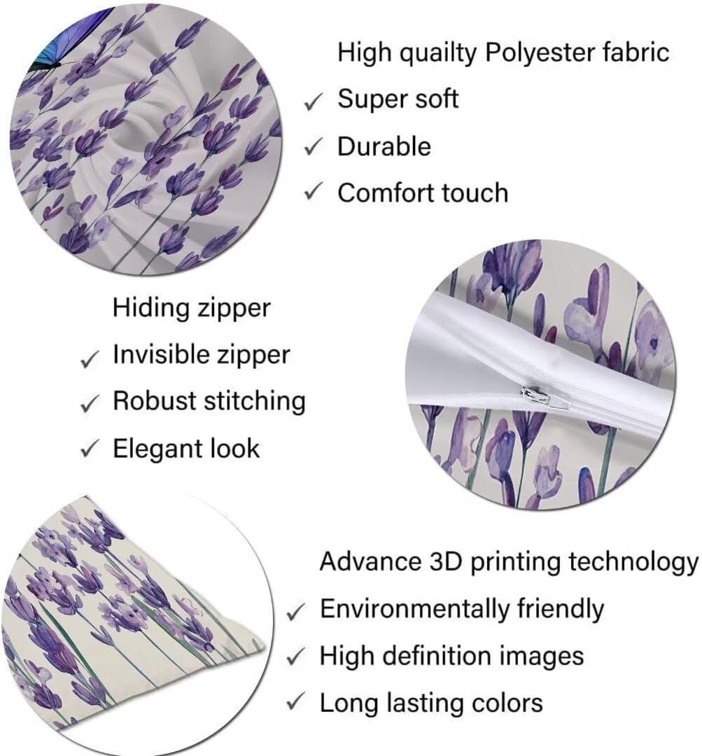 Lavender Flowers Body Pillow Cover - 20"x54" Vintage Floral Purple Long Pillow Cases with Zipper - Decorative Rectangle Cushion Covers for Bed