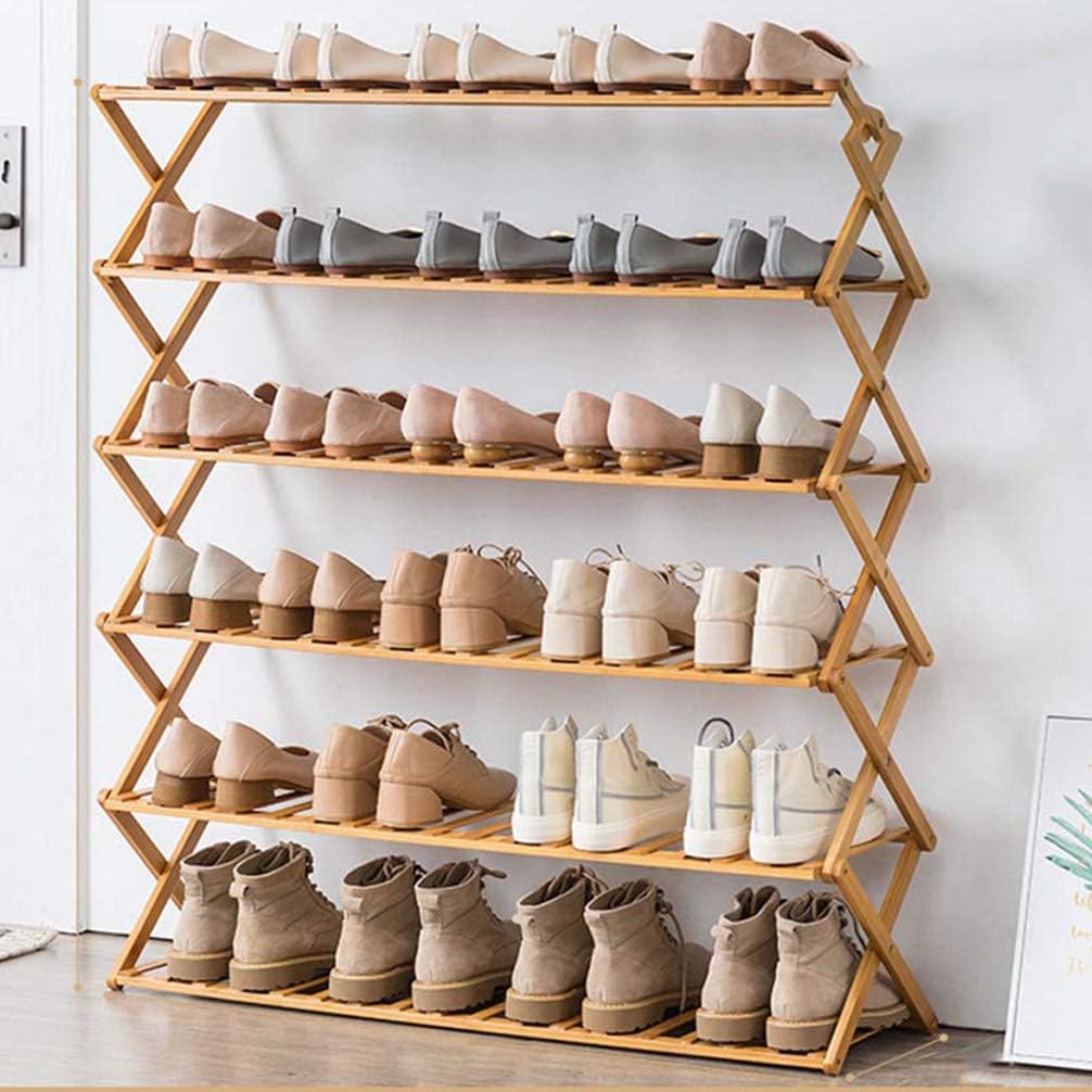 家庭用多層シンプルシューラック、ドアの収納ラック、折り畳み式シューキャビネットの寮なし設置,Six floors,50cm