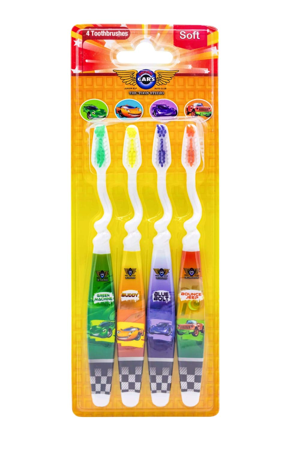 The Toon Studio Car 4-Count Kids Toothbrush, Soft