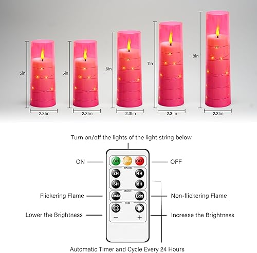 Miniatura 41 de Velas LED sin llama con temporizador, 5 velas parpadeantes sin llama para ambiente romántico y decoración del hogar, carcasa acrílica estable