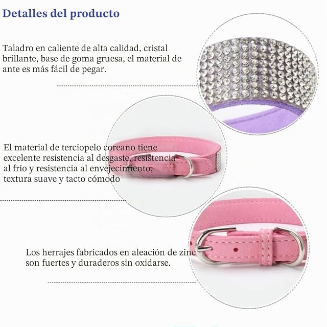 Foto 6 de 8 de ETOPARS Collar de Perro con Diamantes, Correas para Mascotas de Piel de Ante Suave y Brillante