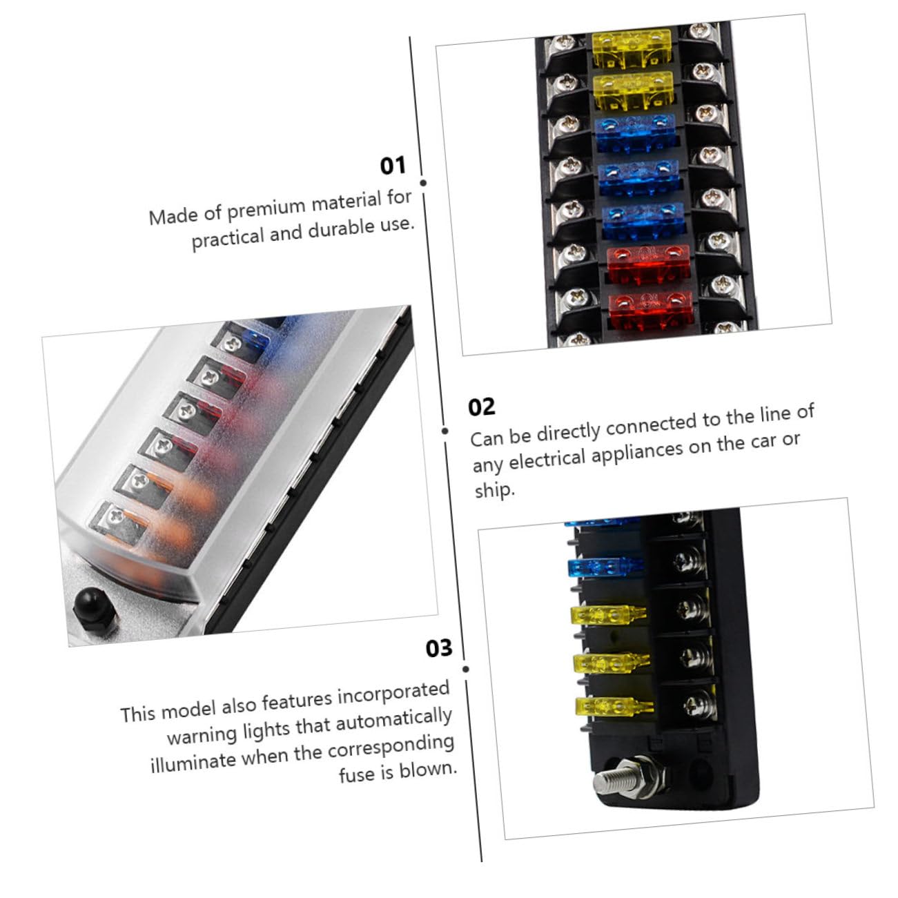 Boîte à Fusibles Automobile Protection Surcharge en Plastique 12 Voies avec Porte-fusible Cuivre 32v 75a pour Voitures et Bateaux