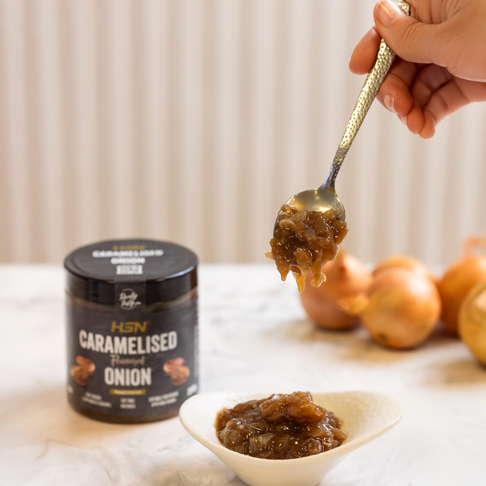 HSN Cebolla Caramelizada HSN | Pack 3 Unidades de 250g | Receta Baja en Azúcar Estilo Fit| Sin Colorantes, Endulzantes ni Conservantes Artificiales| Apto Dietas Veganas, Keto y Sin Gluten