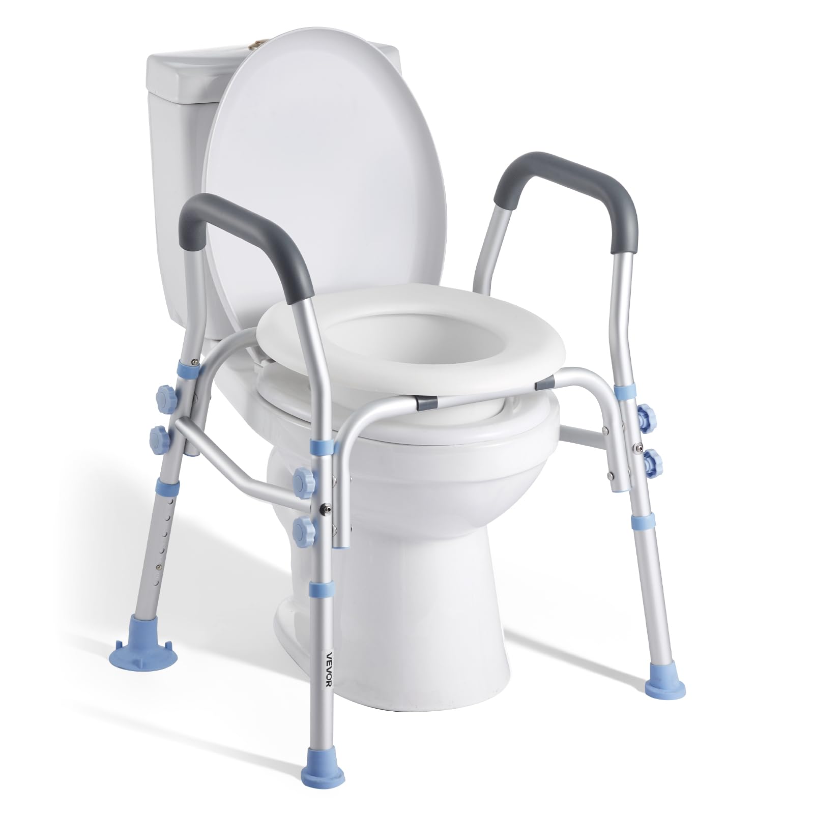 VEVOR Sedile WC Rialzato da Bagno con Braccioli e Capacità di Carico di 136 kg e 4 Gambe, Sedile WC Rialzato Universale Regolabile in Altezza con Paraspruzzi per Anziani, Donne Incinte
